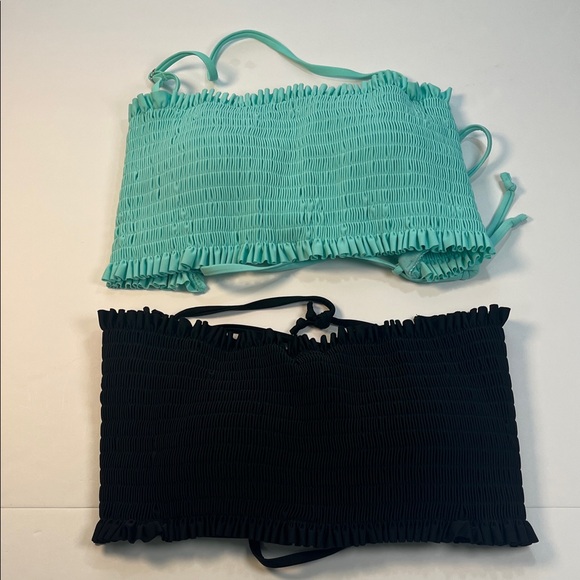h2oh colours Other - H2OH Colours Stylish Black and Teal Smocked Bikini Tops Spandex Blend Sz XL